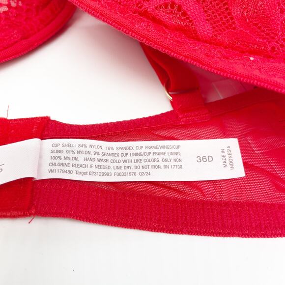 Auden Unlined Full Coverage Comfort Underwire Bra Gold Ring Accent Red Lace 36D - Picture 6 of 6